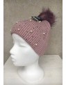 Pink winter cap with stones