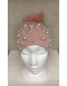 Pink winter cap with pearls