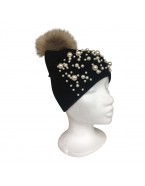 Black winter cap with pearls