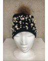 Black winter cap with pearls