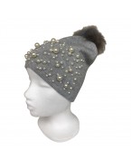 Grey winter cap with pearls